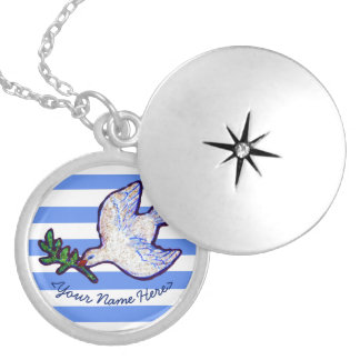 Blue Striped Peace Dove Custom Locket