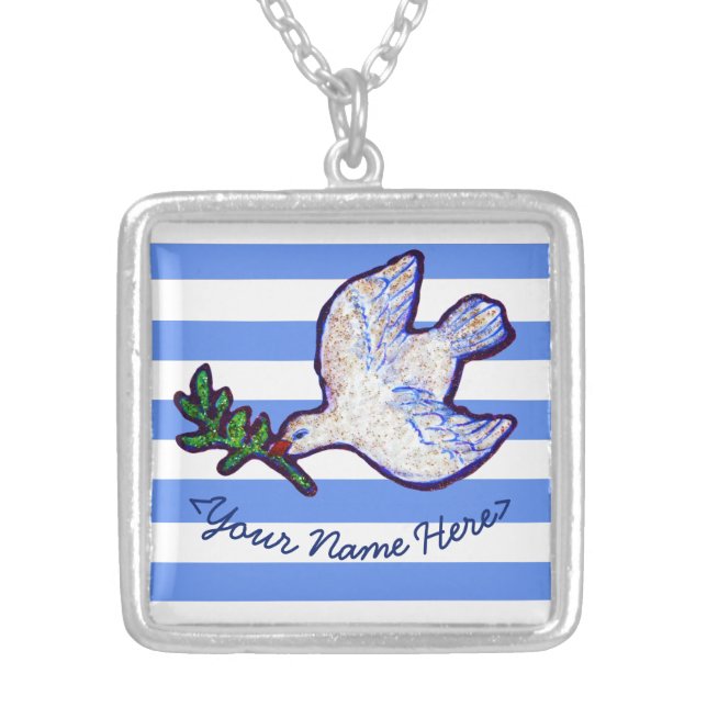 Blue Striped Peace Dove Custom Necklace (Front)