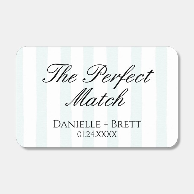 Blue Striped "Perfect Match" Wedding  Matchboxes (Front)