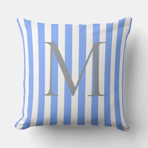 Blue Striped Personalized Monogram Initial Throw Pillow