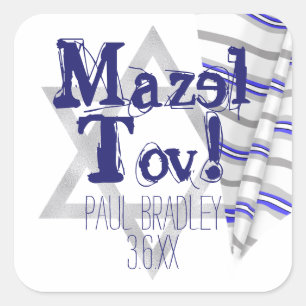 Blue Striped Prayer Shawl Mazel Tov Bar Mitzvah Square Sticker