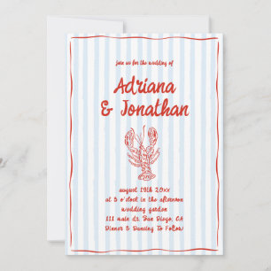 Blue Striped Red Lobster Wedding Invitation