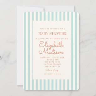 Blue Striped Retro Baby Shower Invitation