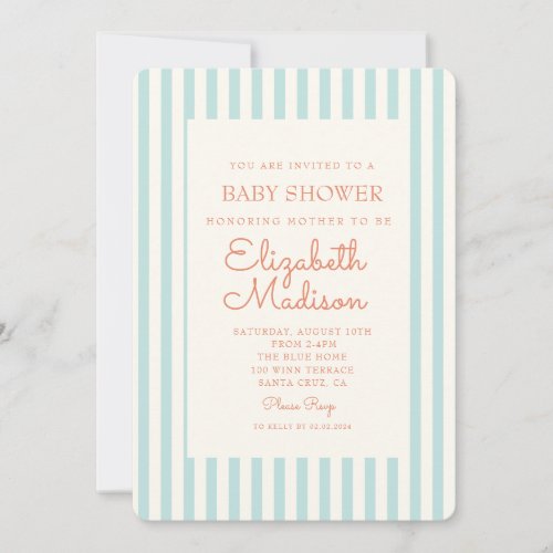 Blue Striped  Retro Baby Shower Invitation