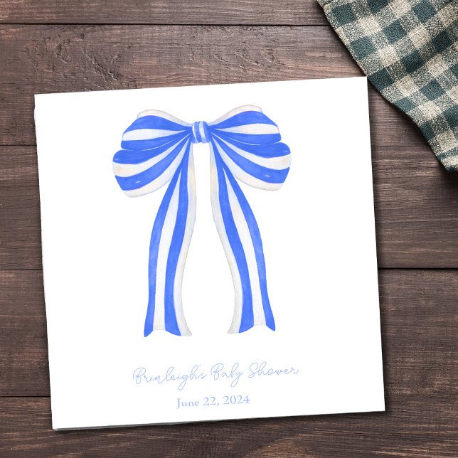 Blue Striped Ribbon Coquette Personalized Napkins (Creator Uploaded)