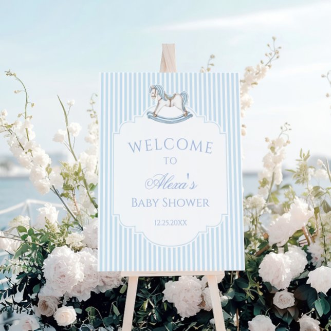 Blue Striped Rocking Horse Baby Shower Welcome  Foam Board (Creator Uploaded)
