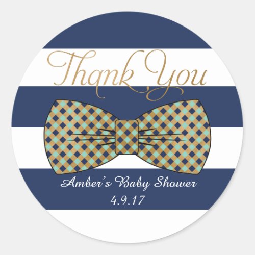 Blue Striped Round Favor Stickers