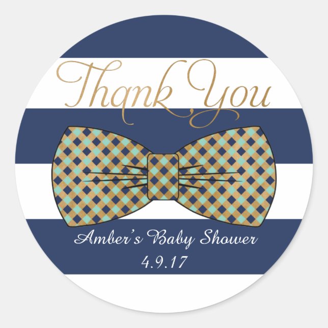 Blue Striped Round Favor Stickers (Front)