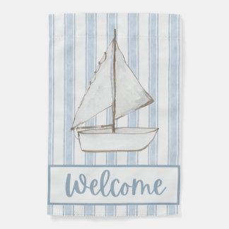 Blue Striped Sailboat Garden Flag