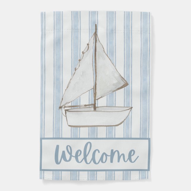 Blue Striped Sailboat Garden Flag (Front)