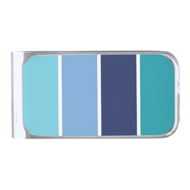 Blue Striped Silver Finish Money Clip (Front)
