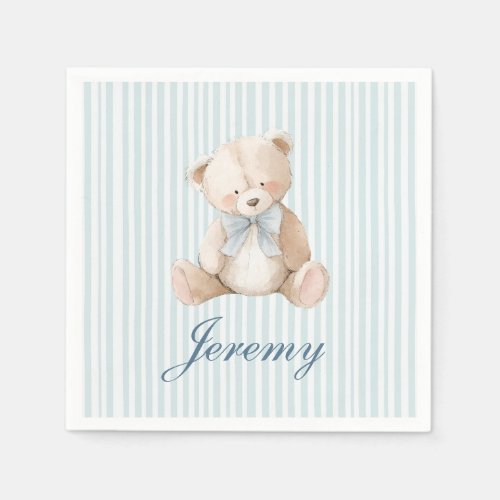 Blue Striped Teddy Bear Baby Boys Birthday Napkins