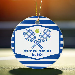 Blue Striped Tennis Custom Country Club Ceramic Ornament