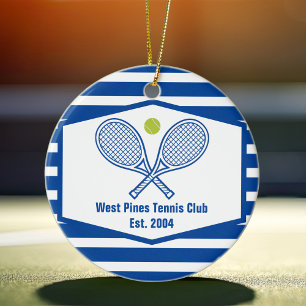 Blue Striped Tennis Custom Country Club Ceramic Ornament