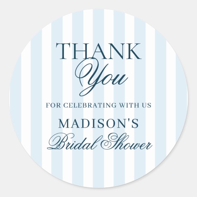 Blue Striped Thank You  Classic Round Sticker (Front)