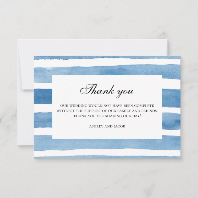 Blue striped thank you watercolor Nautical wedding (Front)