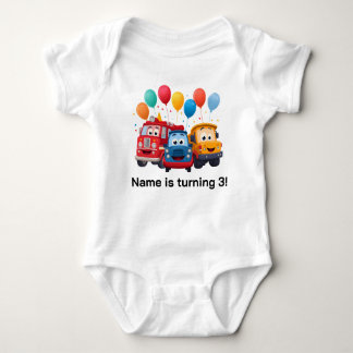 Blue Striped Truck Birthday Theme Baby Bodysuit