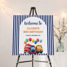 Blue Striped Truck Birthday Theme Foam Boards