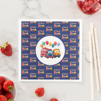 Blue Striped Truck Birthday Theme Paper Dinner Napkins