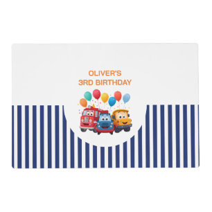 Blue Striped Truck Birthday Theme paper  Placemat