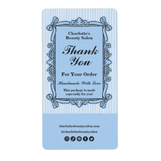 Blue Striped Vintage Frame Beauty Salon Thank You  Label