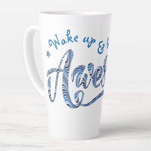 Blue Striped Wake up  be Awesome Motivational Latte Mug