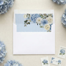 Blue Striped Watercolor Floral Envelope