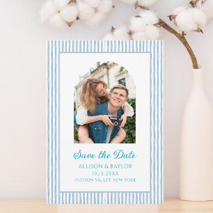 Blue Striped Watercolor Minimalist Wedding Save The Date