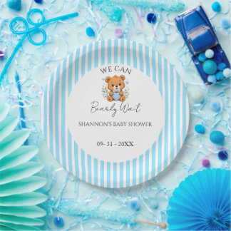 Blue Striped we cab bearly wait Paper Plates