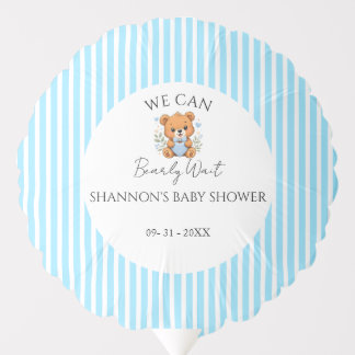 Blue Striped we can bearly wait baby shower Balloon