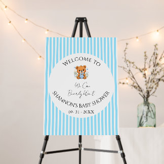 Blue Striped We can bearly wait baby shower Foam Board
