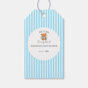 Blue Striped we can bearly wait baby shower Gift Tags