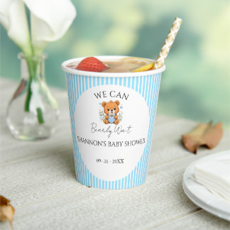 Blue Striped We can Bearly wait baby shower Paper Cups