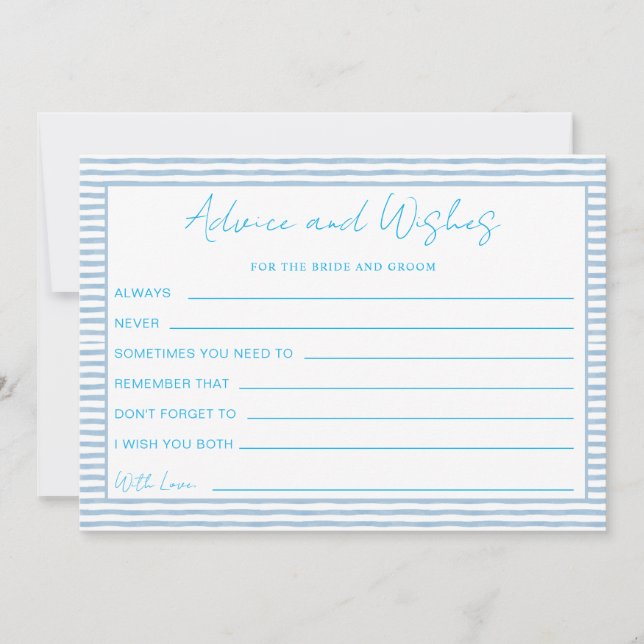 Blue Striped Wedding Advice Wishes Bride Groom Holiday Card (Front)