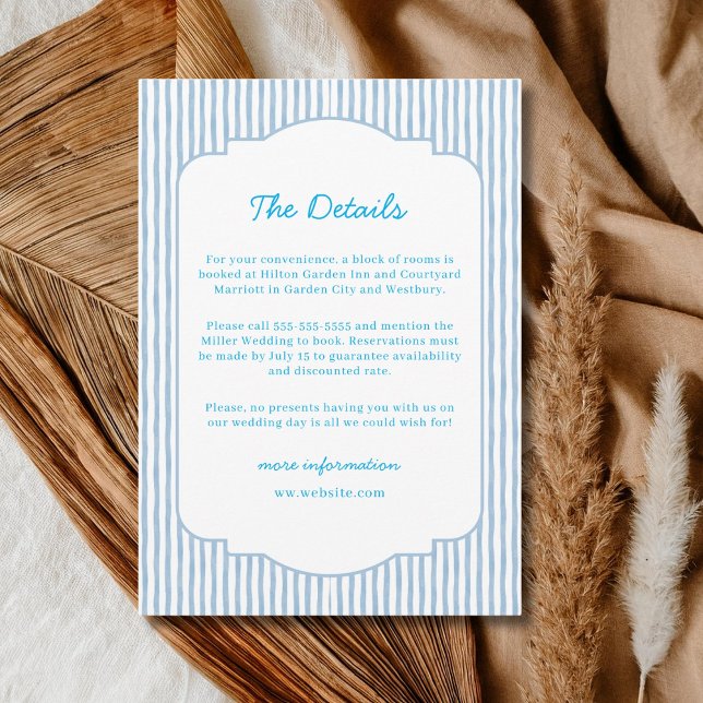 Blue Striped Wedding Elegant Classic Details Holiday Card (Creator Uploaded)