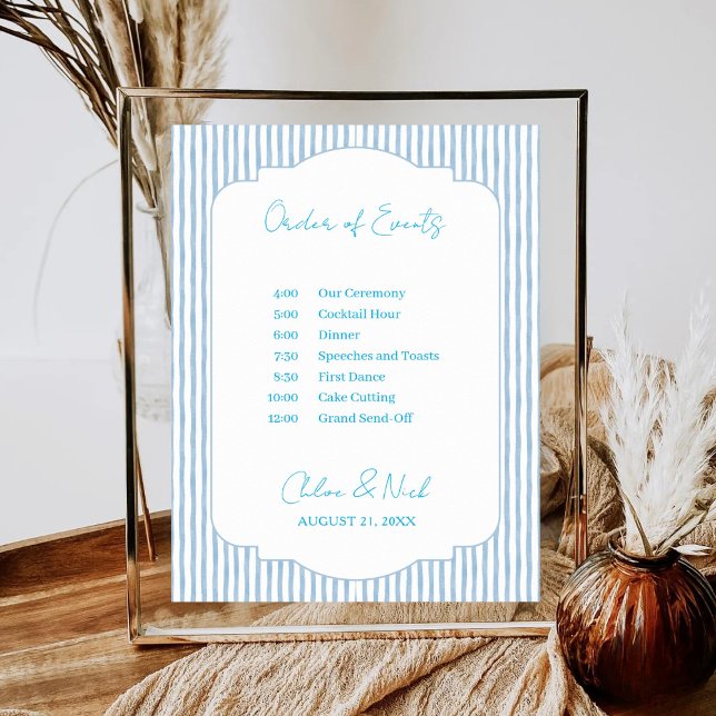 Blue Striped Wedding Schedule Order of Events Poster (Creator Uploaded)