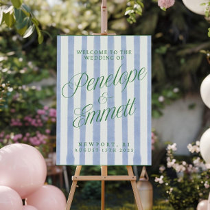 Blue Striped Wedding Welcome Sign