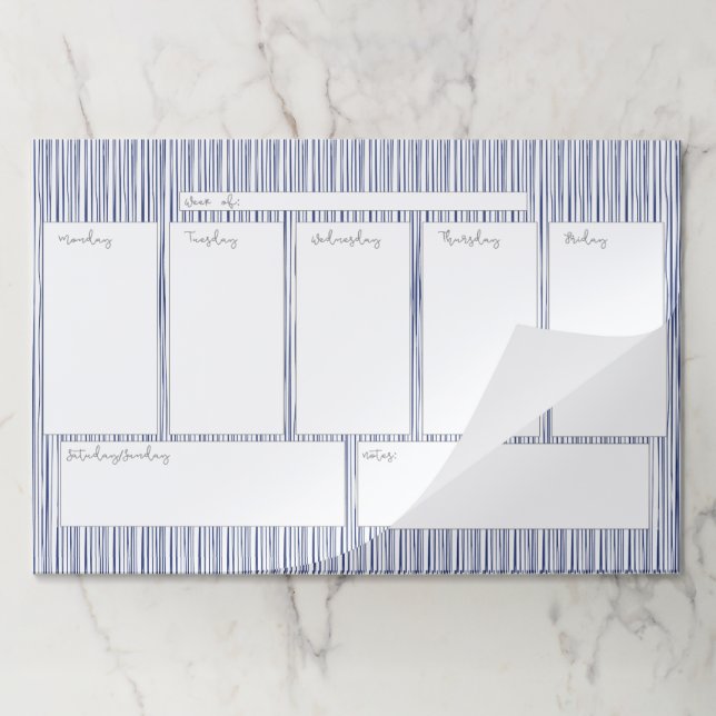 Blue Striped Weekly Calendar Large Tearaway Pad (Folded)