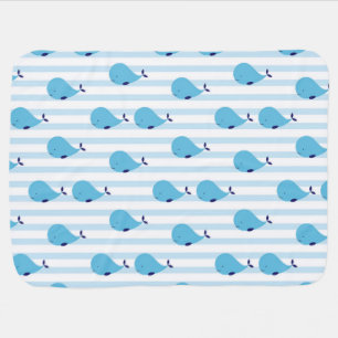 Blue Striped Whale Baby Blanket