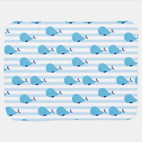 Blue Striped Whale  Baby Blanket