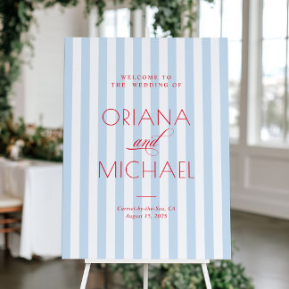 Blue Striped with Red Font Wedding Welcome Foam Board