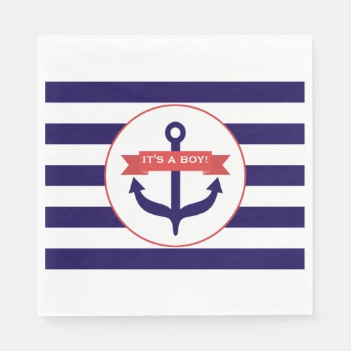 Blue Stripes  Anchor Boy Baby Shower Napkins