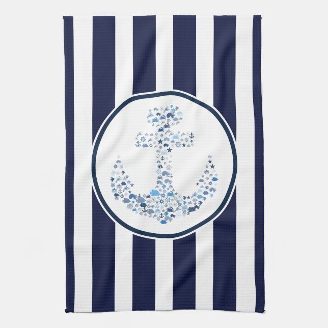 Blue Stripes And Anchor Kitchen Towel (Vertical)