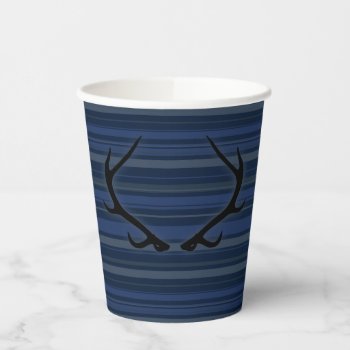 Blue Stripes And Antlers Paper Cup by opheliasart at Zazzle