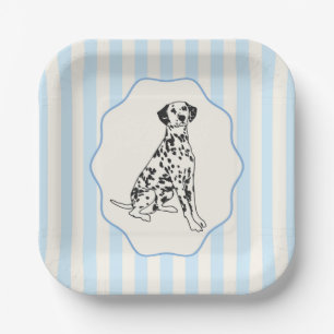 Blue Stripes and Black Dalmatian Dog Paper Plates