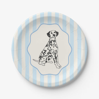 Blue Stripes and Black Dalmatian Dog Paper Plates