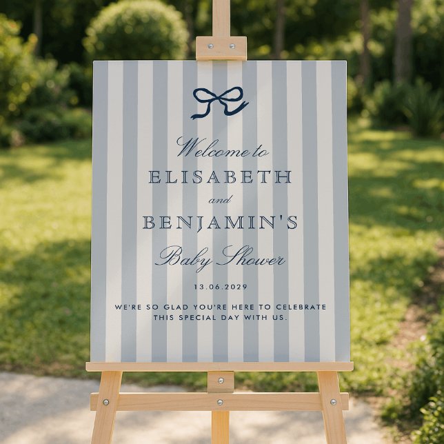 Blue stripes and cute bow Baby Shower Welocome  Foam Board (Creator Uploaded)