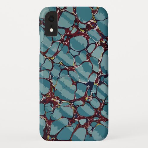 Blue Stripes And Deep Red Marble iPhone XR Case