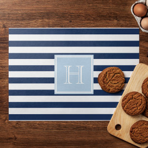 Blue Stripes and Square Monogram Placemat