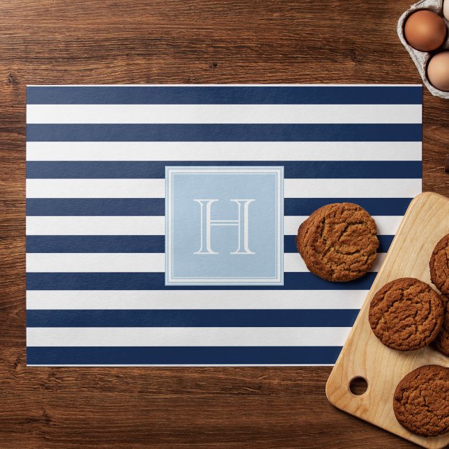 Blue Stripes and Square Monogram Placemat (Creator Uploaded)